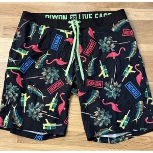 Dixxon Board Shorts Mens 38 Brotopia Flamingo Beach Surf Super Soaker Fish